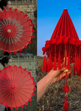 古风国风汉服拍照防雨防晒油纸伞男女结婚伞新娘伞红色婚庆陪嫁伞