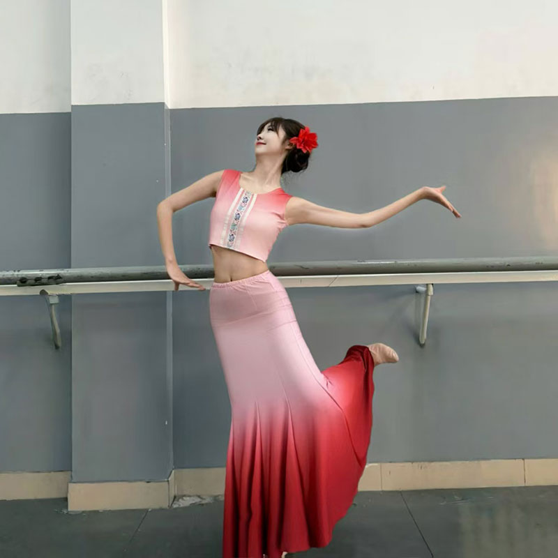 傣族练功舞蹈服女演出服舞裙傣族孔雀舞蹈艺考表演服装舞蹈练习裙