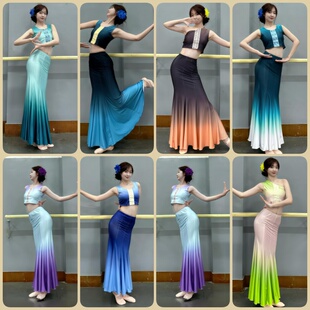 傣族舞蹈服女包臀半身裙成人艺考服装鱼尾练习裙孔雀蹈培训表演服