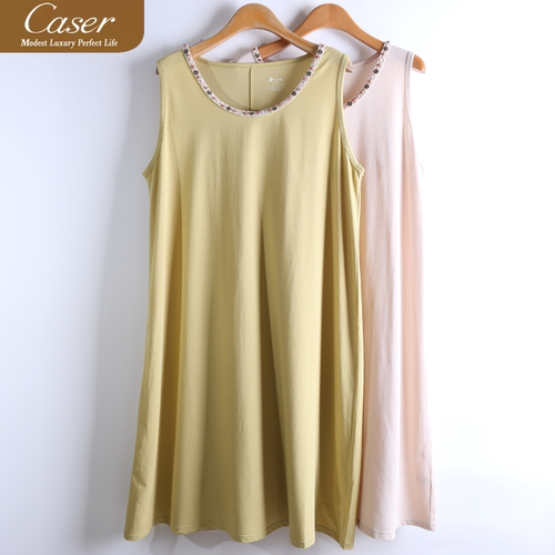 caser凯撒夏季女士轻氧SD圆领贝壳织带家居服睡裙睡衣BP08-6887