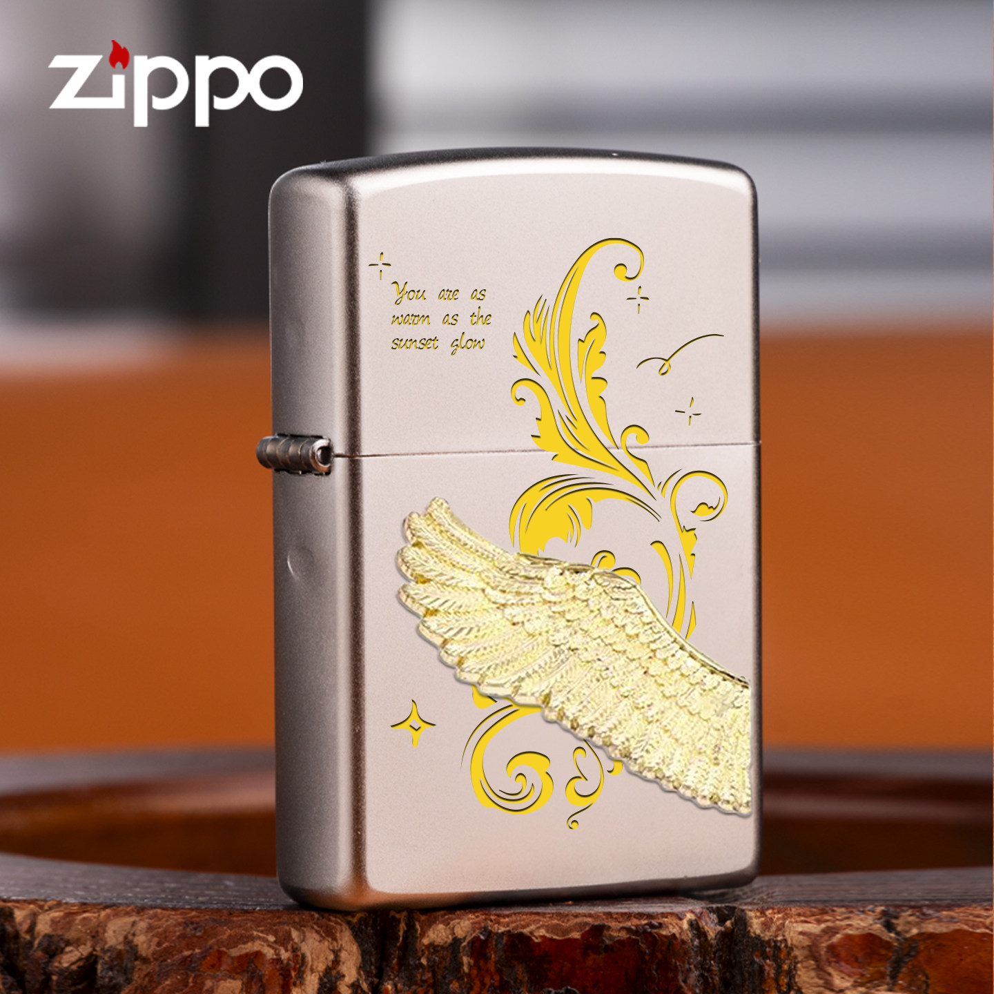 zippo打火机正品 热恋之翼镶钻贴章翅膀煤油防风新年礼物送男生女