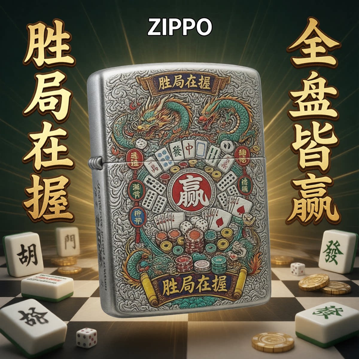 ZIPPO正品打火机鸿运胜券在握创意麻将骰子收藏七夕送男友礼物