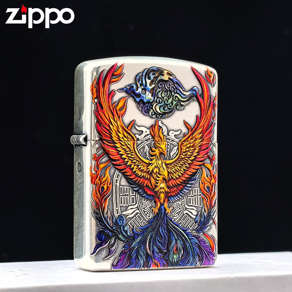 ZIPPO打火机正品盔甲九紫离火-凤凰涅槃 浮雕彩绘防风送男友礼物