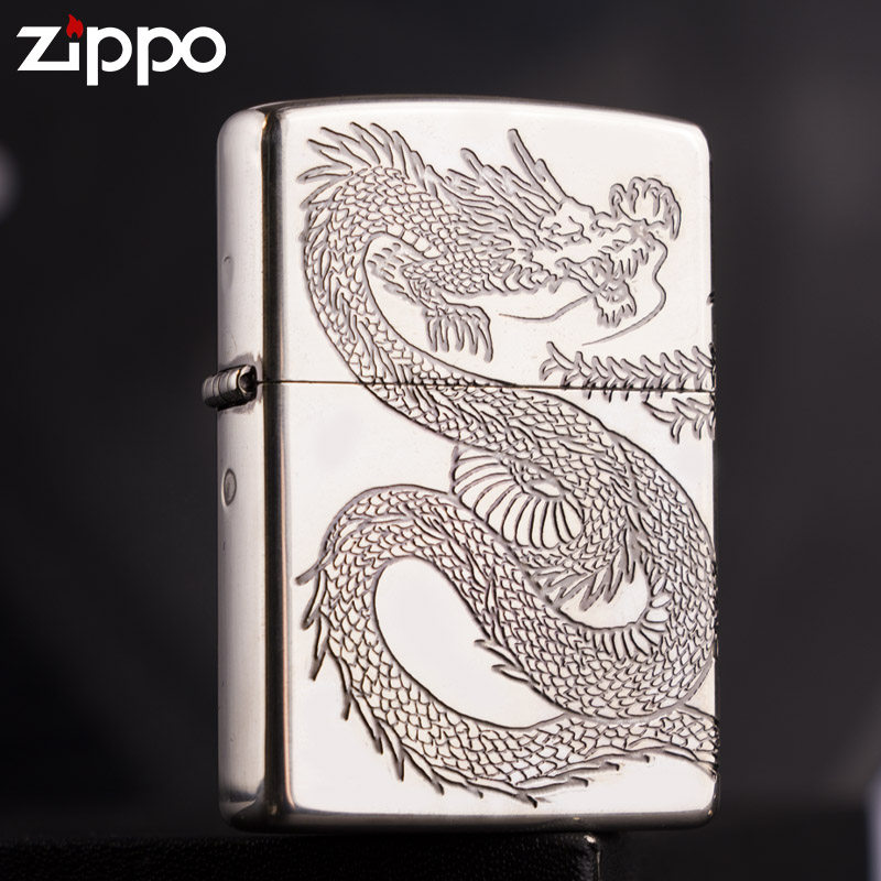 zippo正版芝宝煤油打火机银色雕刻龙创意个性送男友高档收藏礼物