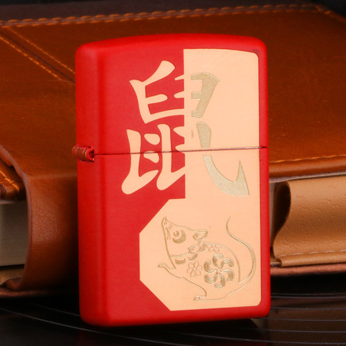 ZIPPO防风煤油打火机美版红哑漆鼠年生肖鼠子鼠纪念版29929z送礼