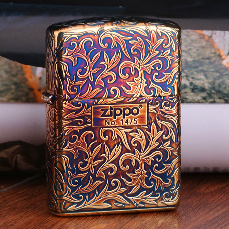 zippo煤油打火机盔甲五面唐草雕刻复古熏铜精雕限量款收藏级正版