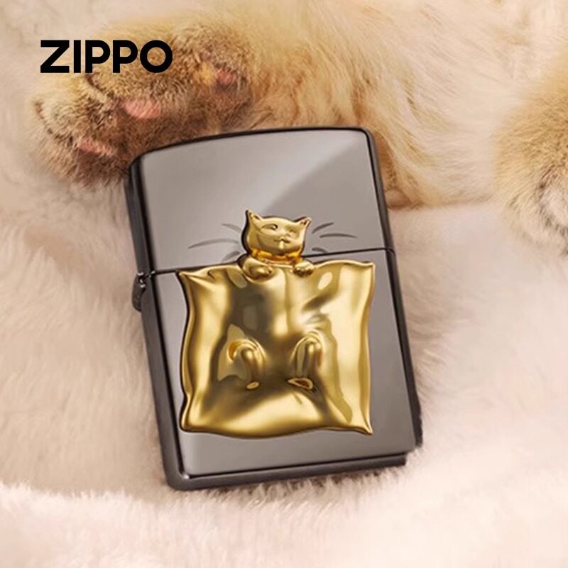 zippo打火机芝宝猫咪万睡煤油防风打火机创意徽章送男友礼物