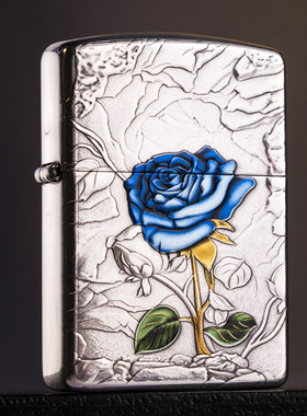 蓝色妖姬Zippo之宝原装正品打火机盔甲雕刻玫瑰 情人节礼物送男友