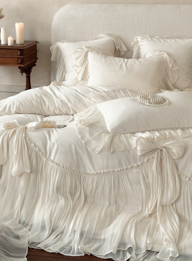 法式冬季高档加厚婴儿绒四件套公主风蕾丝花边牛奶绒被套夹棉床盖