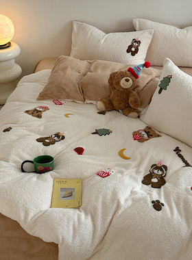 冬季可爱卡通加厚羊羔绒儿童三四件套被套珊瑚牛奶绒床单保暖床品