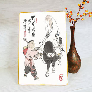 老子骑牛出关图桌面摆台框画 道家人物画像客厅书房书桌摆件挂画