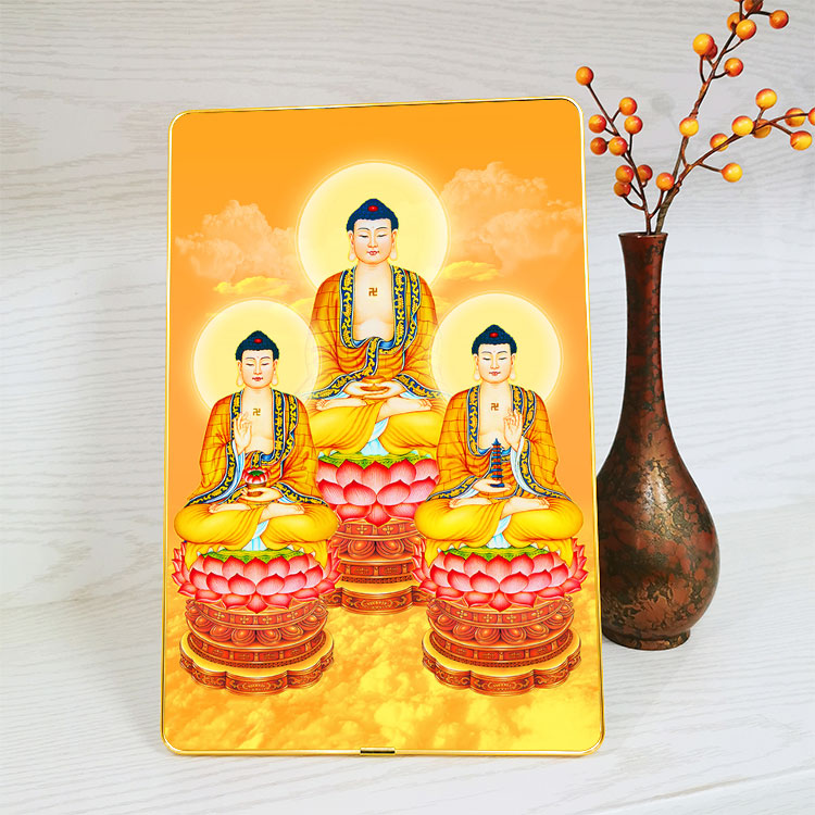 三宝三方佛桌面摆台框画