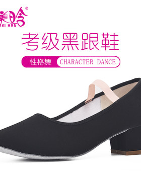 民族性格舞鞋带跟考级女教师黑色