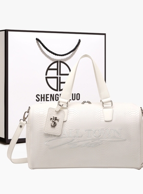 STK白蛇断处旅行包包女蛇皮纹大容量手提包仿皮纹理斜挎通勤包潮