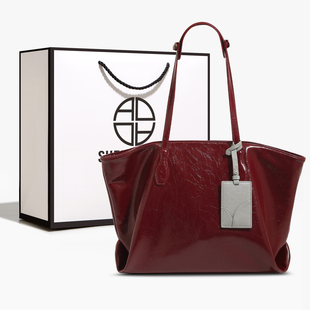 圣米洛婚包红色油蜡皮托特包包女2025新款 复古新娘包大容量单肩包