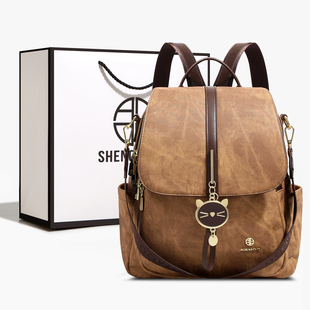 香港品牌轻奢复古双肩包包女2026新款 百搭大容量通勤可单肩背包