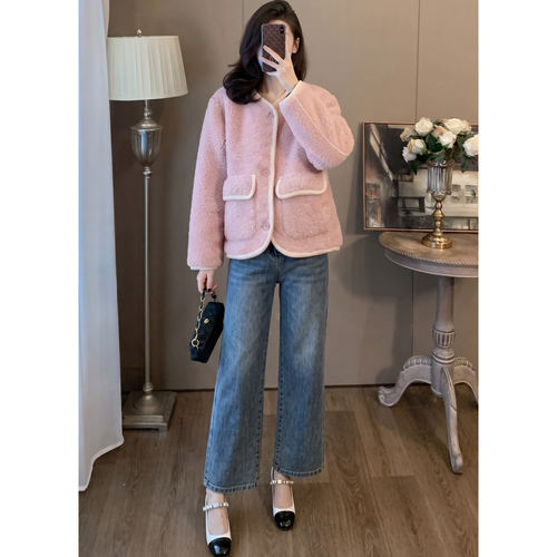 小个子高级感仿羊羔毛短外套女