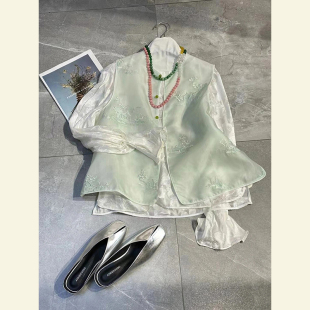 国风设计感薄荷曼波风薄荷绿色马甲夏季 高级感新中式 现货秒发