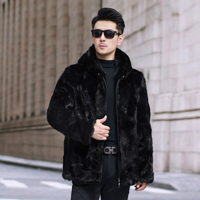 2025新款水貂毛皮草外套男连帽大衣冬季保暖长袖拼貂皮毛一体男装,男装,皮草,淘宝优惠券,粉丝福利购,淘宝优惠卷