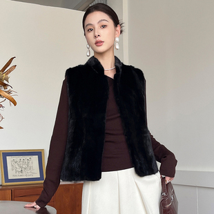 2025双面穿秋冬款水貂毛皮草马甲女短款立领坎肩貂皮马夹背心上衣
