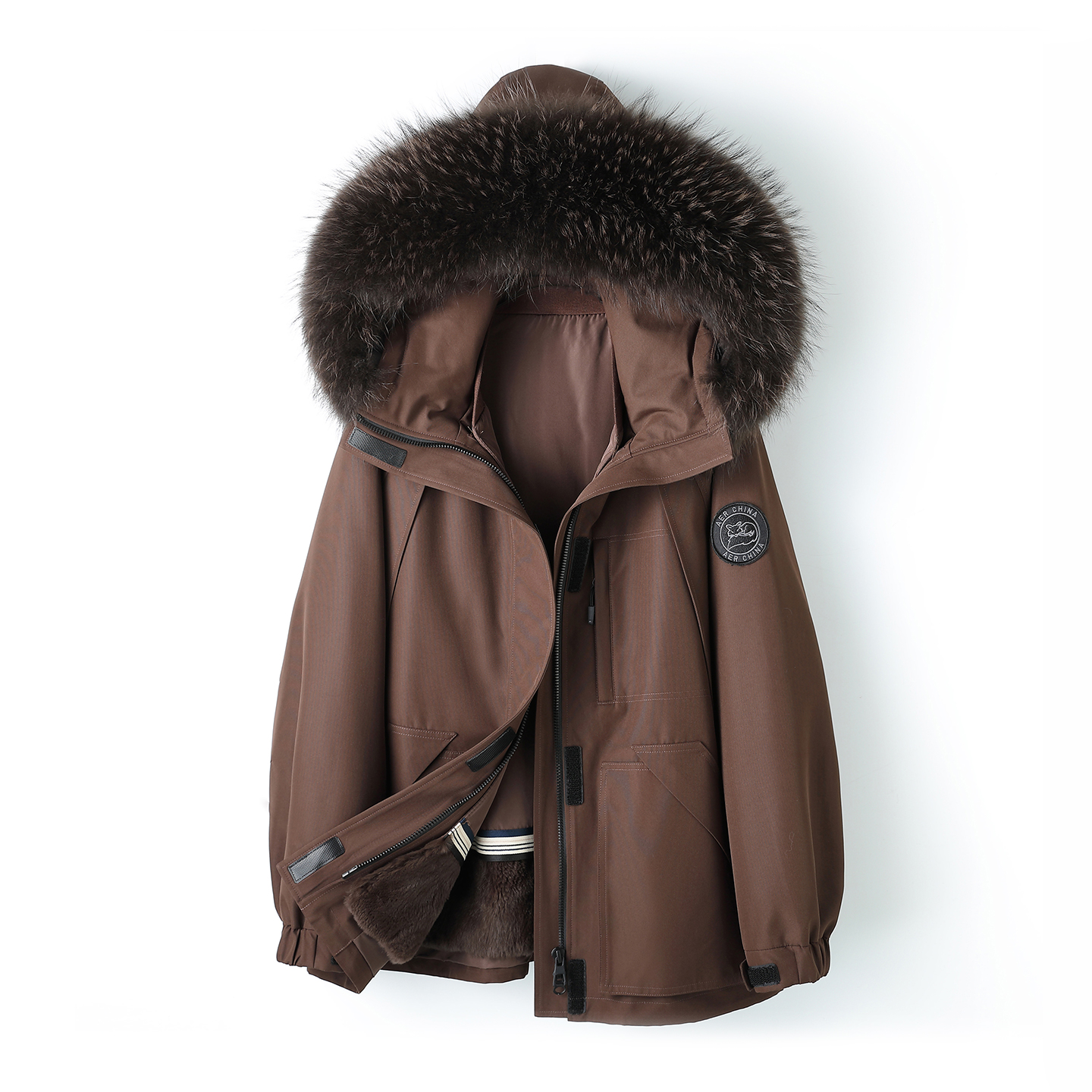 2025冬季工装款獭兔毛内胆派克服女中长款可拆卸貉子毛领皮草外套