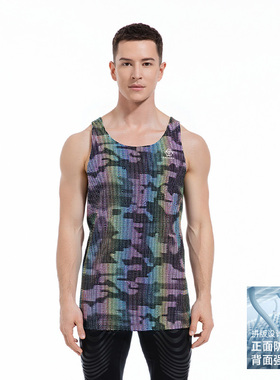 SANKEN迷彩反光夜跑专业马拉松速干背心男透气无痕贴合运动背心