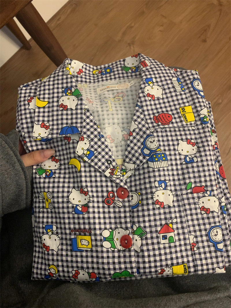 HELLOKITTY PAJAMAS SPRING AUTUMN WOMENS STUDENT LONG SLEEVE TROUSERS TWO-PIECE SET SWEET CUTE LADIES LOUNGEWEAR