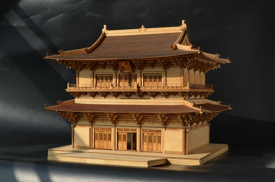 老馋猫模型屋diy自助拼装木制质中国古建筑1/75辽代独乐寺观音阁