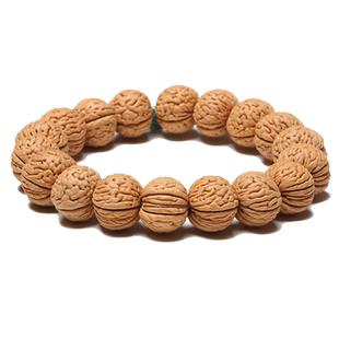 天然秦岭脑纹磨盘桃核手串单圈原籽小柳叶脐佛珠文玩桃木手链男士