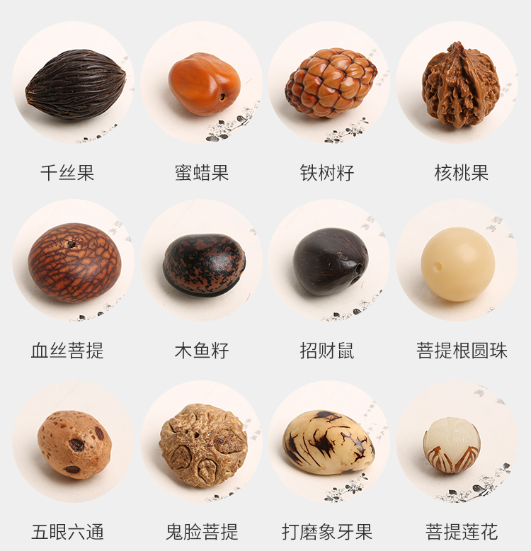 正宗天然菩提十八籽千丝果铁树籽滴血莲花木鱼籽五眼六通DIY佛珠