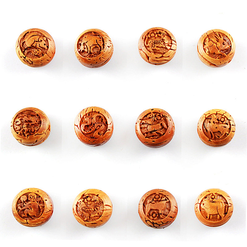 龙纹山桃核雕刻十二生肖桃胡手串手链DIY配件菩提配饰