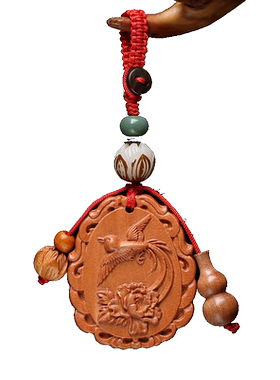 生肖丹凤迎禄钥匙扣挂件桃木雕刻