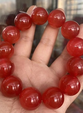 文玩仿皮皮珠圆珠油性抛光满肉血红沁油牛角材质手串男女盘玩手链