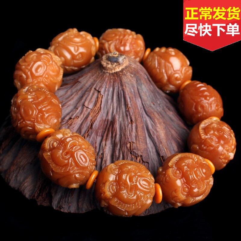 天然原籽风化菩提根刻三足金蟾盘龙珠貔貅抱元宝佛珠手串手链男女