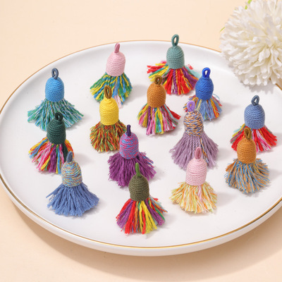 藏式短胖手搓棉线小流苏吊坠diy迷你藏族配饰手把件穗子挂件挂饰