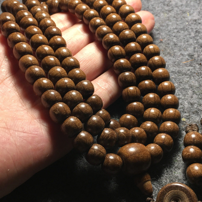 天然六道原降龙木盘玩手把件串链念佛珠饰品老料108颗文玩苹果圆