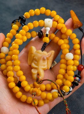 做旧炸裂藏式桶珠108颗僵小鱼钩子款牛头吊坠DIY配饰文玩挂脖珠