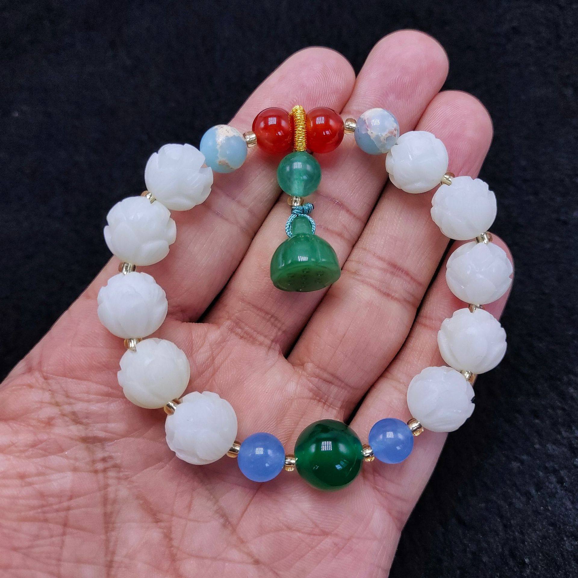 法喜菩提莲花手串白玉菩提根雕刻南瓜珠文玩佛珠念珠莲蓬手链男女