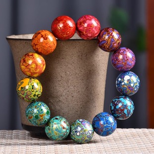 琴禧渐变大漆珠彩虹款多宝手串女士手链佛珠饰品非遗漆器民族风