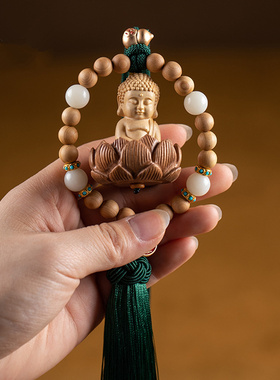 黄杨木宫廷风车挂宝宝佛挂件