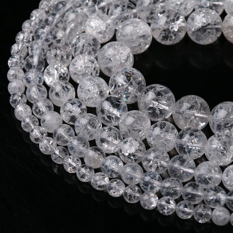天然白水晶爆花白色爆花晶散珠半成品 diy手工串珠手链项链配珠