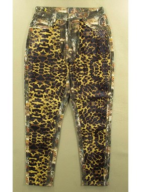 豹纹牛仔裤女28码 油画印花牛仔革面小脚高腰宽松*P204/98309-19