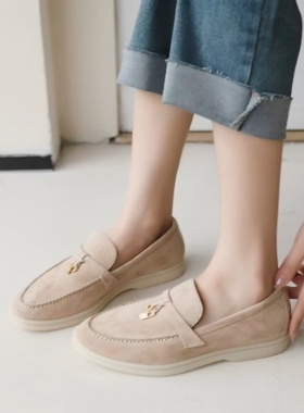 春秋lp真皮乐福鞋女流苏扣一脚蹬英伦风休闲鞋懒人鞋平底浅口单鞋
