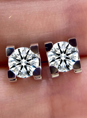 cvd人造培育钻石耳钉hpht合成牛头款20/30/50分钻石耳钉18k金男女