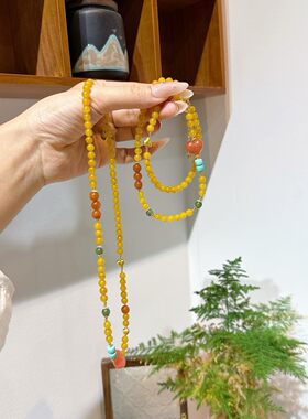 一眼心动蜜糖与盛夏戴在颈间天然蜜蜡多圈手链南红碧玉项链女款