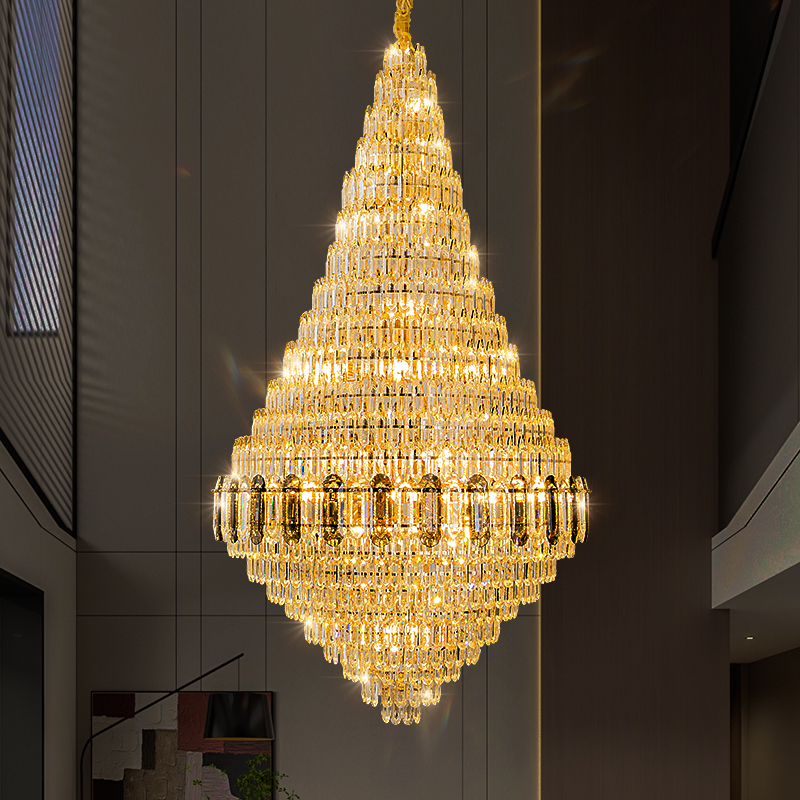 别墅大吊灯高档客厅灯法式轻奢跃层挑空酒店大堂复式楼新款水晶灯