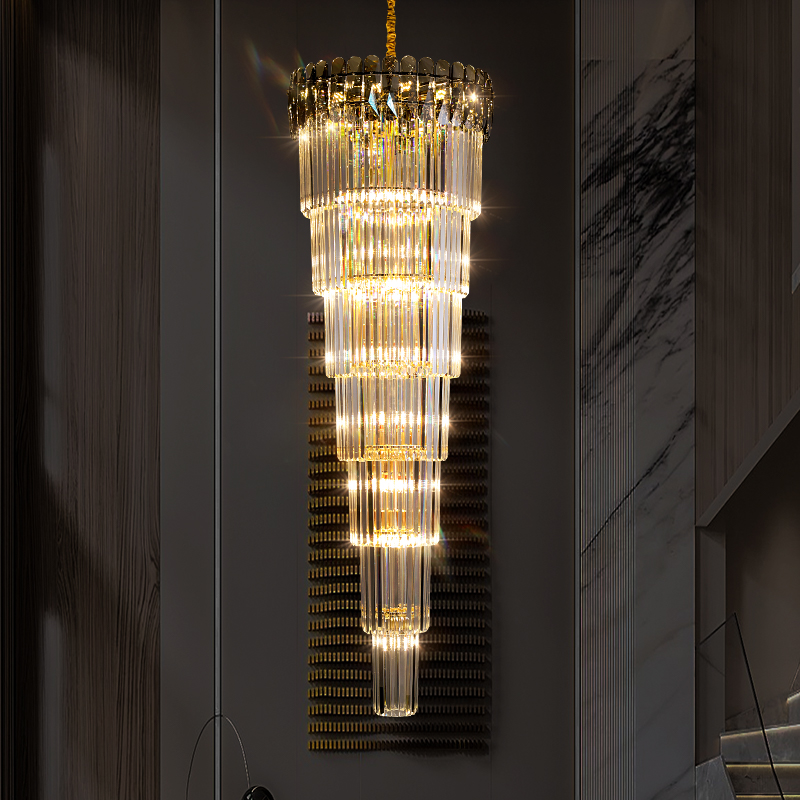 吊灯loft复式别墅客厅轻奢水晶灯挑高中空挑空现代楼中楼复式楼大