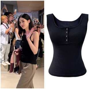 显瘦辣妹无袖 邝玲玲同款 修身 新款 天丝上衣女 黑色背心女2025年夏季