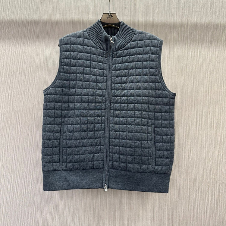 初溯2025秋冬新款欧货女装高级质感羊毛格子立领拉链无袖马甲外套