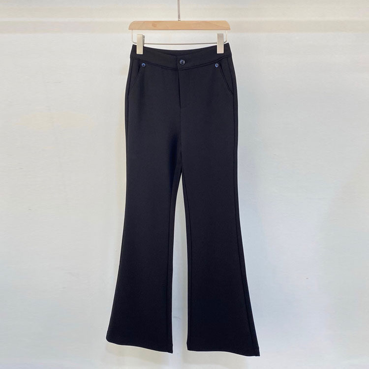 初溯家2026早春新款欧货高腰显瘦黑色微喇裤女弹力修身西装裤长裤